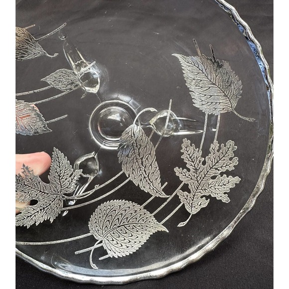 Vintage Silver Overlay Blowing Leaves Dish 3 Leg Gently Scalloped Edges MCM -S8 - Picture 8 of 8